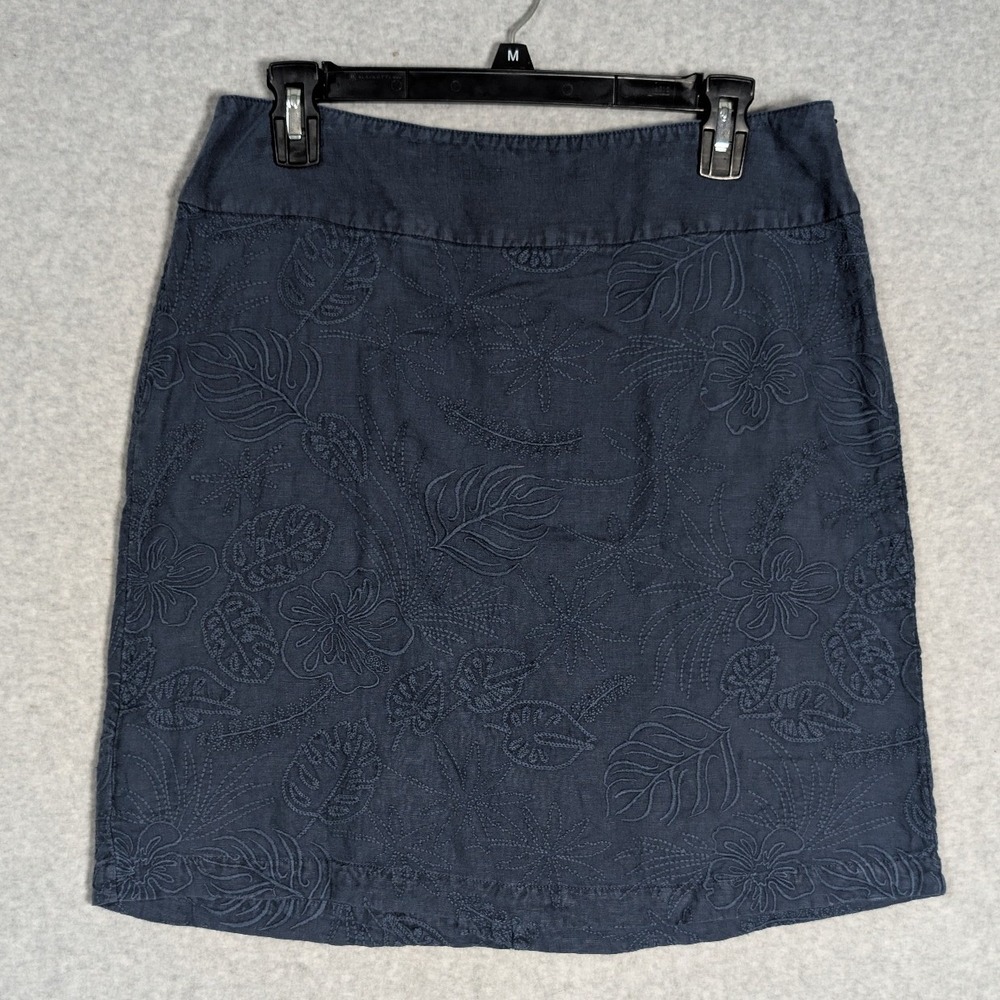 Tommy Bahama Mini Skirt Womens 6 Blue Linen Embroidered Floral Tropical Vacation